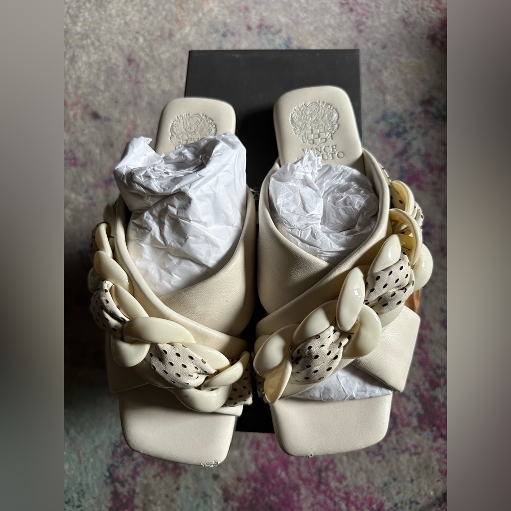 Vince Camuto Cream Chain-Link Slide Mules